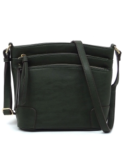 Fashion Multi Zip Pocket Crossbody Bag WU059 OLIVE